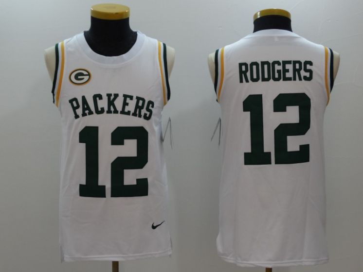 Men Green Bay Packers 12 Rodgers White Rush Player Name Number Tank Top stitched NFL Jerseys